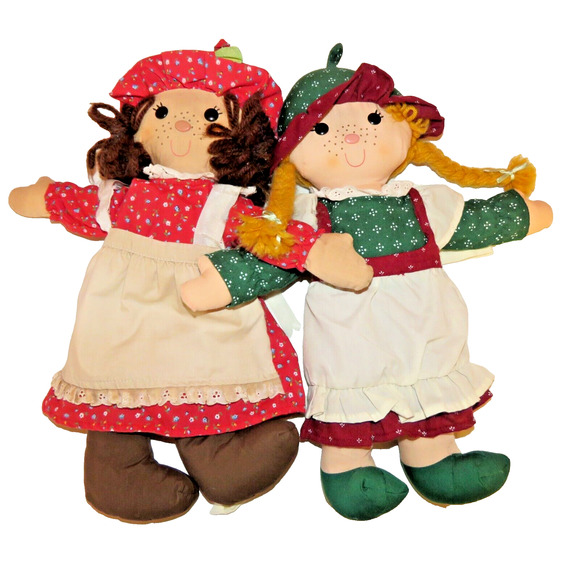 Christmas Rag Dolls Hallmark Cards Inc. Vintage 1981 1985 Red Green Dresses 16" - Picture 1 of 16